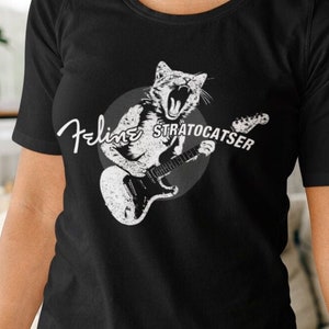 Feline StratoCATser Guitar Cat T-Shirt: Rock Musician Gift
