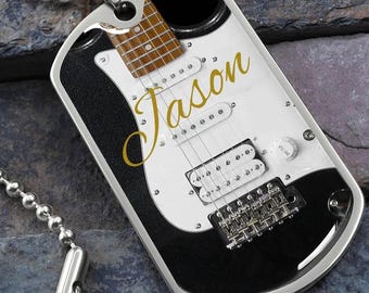 Electric Guitar Personalized Guitar Dog Tag Style Pendant Necklace for Music Lovers, Guitarist Gift, Custom Jewelry, Musician Keepsake