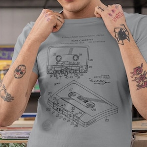 Music Cassette Tape Patent Retro Blueprint, Softstyle T-Shirt, Unisex, light colors, Music Lovers Gift, Sony, Japan, 1973, Cassette recorder