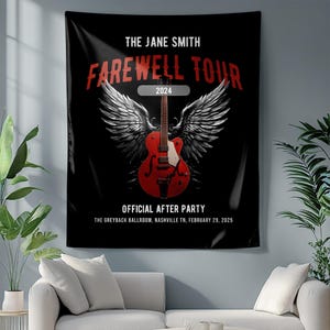 Retirement Party Backdrop, Personalized FAREWELL TOUR Music-themed Wall Tapestry for co-workers, teachers, employers and family events