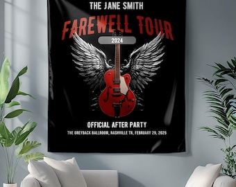 Retirement Party Backdrop, Personalized FAREWELL TOUR Music-themed Wall Tapestry for co-workers, teachers, employers and family events