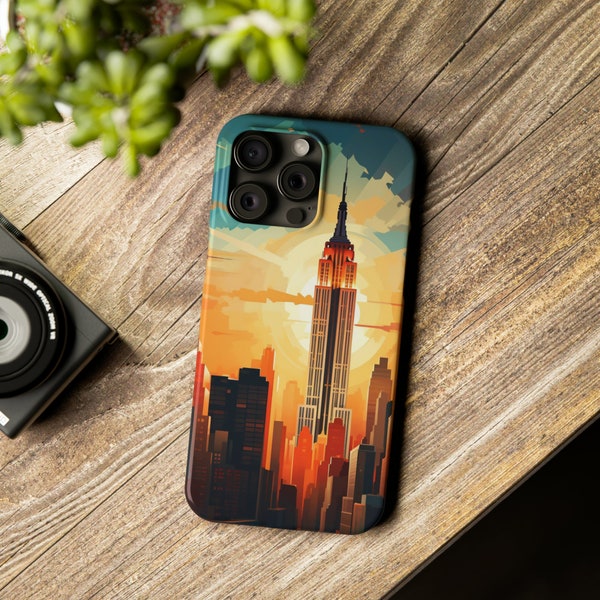 New York City Skyline Illustrated Slim iPhone Case - Urban Artistry & Device Protection, iPhone cover for iPhone 15 14 13 12 11 XR XS