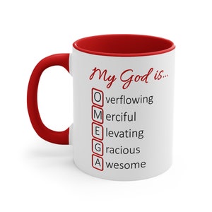 God is OMEGA Acronym Mug, 11oz Christian Believers Faith Mug Inspirational Gift Cup Gift for Clergy Minister Pastor