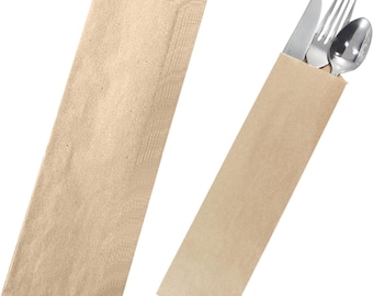 125 Kraft Paper Flatware Bags - Made in USA – Cutlery Sleeves for Weddings and Parties