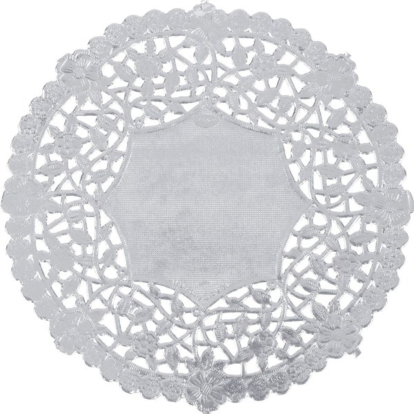 Silver Foil Doilies 6" Metallic Round Paper Lace Table Doily - Disposable Placemats Great for Crafts, Party Decor - Made in Canada