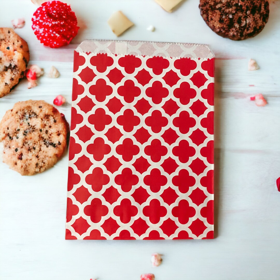 50 Red Party Favor Bags, Paper Spanish Tile Design Bag, Party Favors