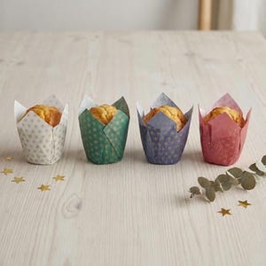 Gold Star Tulip Cupcake Liners, Red, White, Blue, and Green, 100 Muffin Wrappers