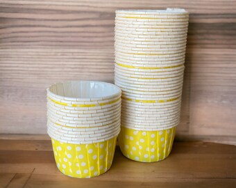 50 Yellow White Polka Dots Baking Cups, Muffin  Cupcake Cups, Disposable