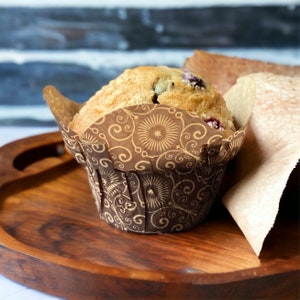 50 Paper Baking Cups, Muffin Liners, Cupcake Wrappers, Brown Mariposa Lotus Design made in Canada