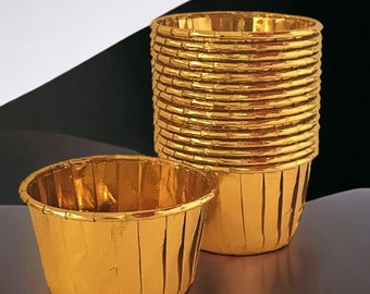 100 Metallic  Gold Baking Cups, Muffin  Cupcake Liners, Disposable Ramekins, Cupcake Holder