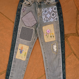 Boho Hand Embroidered blue jeans