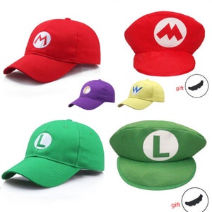 Super Mario Brothers Cap Erwachsene Kinder Unisex Cap Kostüm Hut - Passendes Mario Luigi Kostüm Mode Mario Luigi Wario Waluigi Rot Grün