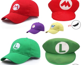 Gorra de Super Mario Brothers para adultos y niños, gorra unisex, sombrero de disfraz, disfraz de Mario Luigi a juego, moda Mario Luigi Wario Waluigi, rojo y verde