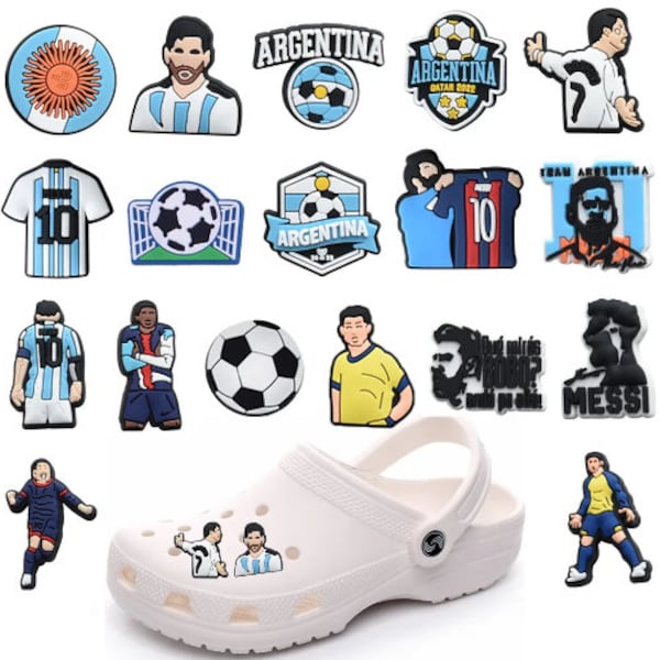 Champion du monde de football Messi Jibbitz Croc Jibbitz Argentine 10 décorations de chaussures en PVC Crocs sandales accessoires femmes hommes cadeaux de fête unisexe