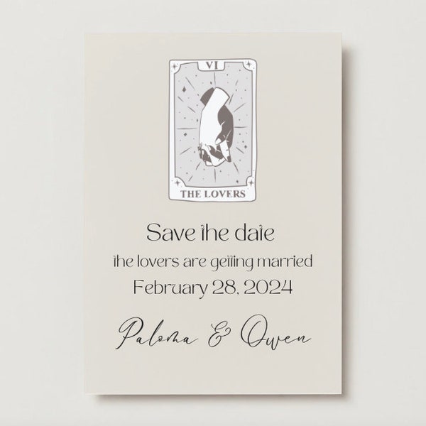 Save The Date Canva Template, Tarot, Editable, Alternative Wedding, Modern Bride,