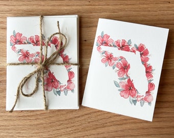 Floral Florida Watercolor Notecards - Set of 4 - Blank Notecards