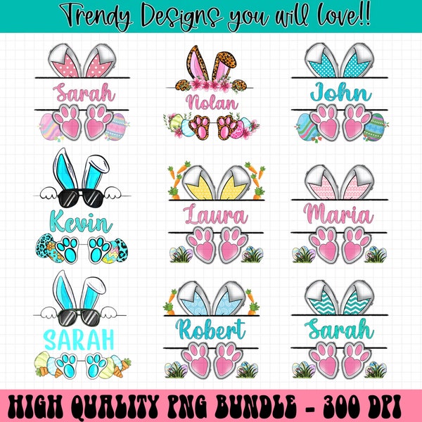 Easter Monogram PNG Bundle, Easter Bunny Png, Bunny Personalized Custom Name Boy Girl, Happy Easter Png, Easter Name Tag, Bunny Frame