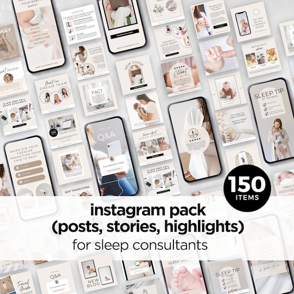 Instagram Templates Sleep Consultant, Social Media Posts, Instagram Posts Pack, Canva Edit, Posts, Stories, Highlights, Aesthetic Instagram