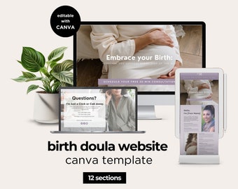 Doula Website Template, Birth Doula Website Design, One Page Website Template, Canva Landing Page for Doula, Web Template for Birthworkers