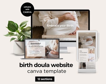 Birth Doula Website, Doula Canva Website, Doula Templates, Web Template For Birthworkers, Doula Business, Editable, Done for You, Neutral