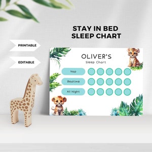 Slaaptraininggrafiek, ok om wakker te worden, peuter blijft in bed-grafiek, slaaptraining afdrukbaar, slaapdagboek, jungletijger, sticker slaapgrafieken
