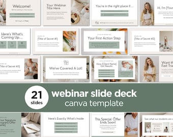 Wellness Slide Deck Template, Canva Presentation for Health Coaches, Editable Webinar Slides, Digital Download, Green and Soothing Aesthetic