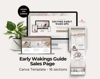 Sales Page Template for Early Wakings Guide, Canva Landing Page, Digital Product Sales Page Canva, Ebook Funnel Template for Ebook, Website