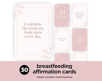 Breastfeeding Affirmation Download, Printable PDF Cards for New Moms, Baby Shower Gift, Lactation Consultant, Pink Floral, Editable in Canva