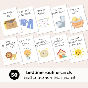 Tarjetas de rutina para dormir para niños, imán principal para consultores de sueño, derechos de marca privada, tarjetas de rutina nocturna para niños pequeños, imprimible listo para usar