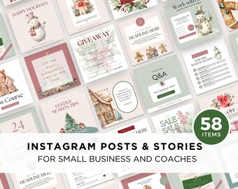 Instagram Post Christmas, Merry Christmas Instagram, Holiday Social Media Posts for Business, 24 Days of Posts and Stories, Canva Template