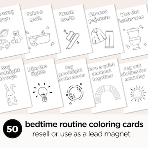 Schede da colorare per la routine della buonanotte, Lead Magnet per consulenti del sonno, Diritti di marchio privato, Schede per la routine notturna dei bambini, Modificabili in Canva