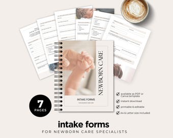 NCS Intake Forms, Newborn Care Specialist Client Onboarding, Editable in Canva, Instant Download
