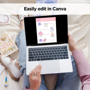 May include: A laptop computer displaying a printable bedtime routine chart with illustrations of a bathtub, pyjamas, a book, and a bed. The chart has the text "Bedtime Routine" at the top and lists the steps of a bedtime routine.