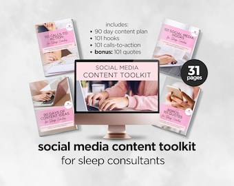 Social Media Content Toolkit | 90 Day Content Plan, 101 Hooks, 101 CTAs, 60 Quotes  | Sleep Consultants | Content Ideas | Digital Download