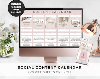 Social Media Content Calendar Excel, Google Sheets, Monthly Content Planner, Simple Social Media Planner, Instant Digital Download