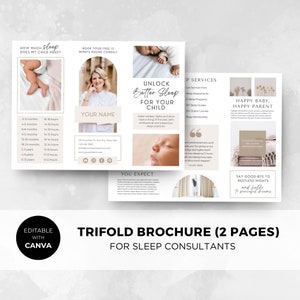 Trifold Brochure Template for Sleep Consultant | Brochure Template | Business Printables | Canva Template | Instant Download | Neutral SS002