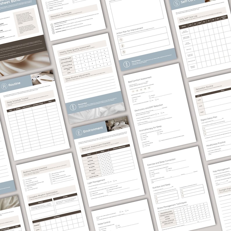 Sleep Hygiene Trackers, Assessments, Reflection, Tips and Worksheets.
