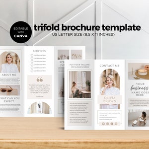 Business Trifold Brochure Template, Two Sided Trifold Pamphlet, Editable Canva Template, Coach, Therapist, Instant Download, Neutral SS002