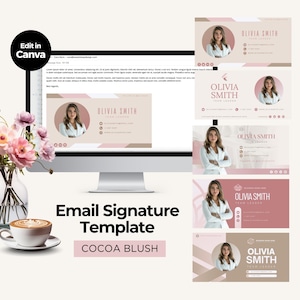 Canva E-Mail-Signatur-Vorlage mit Foto, Cocoa Blush, Feminine Coach Business Template, anpassbar, bearbeitbar, digitaler Sofort-Download