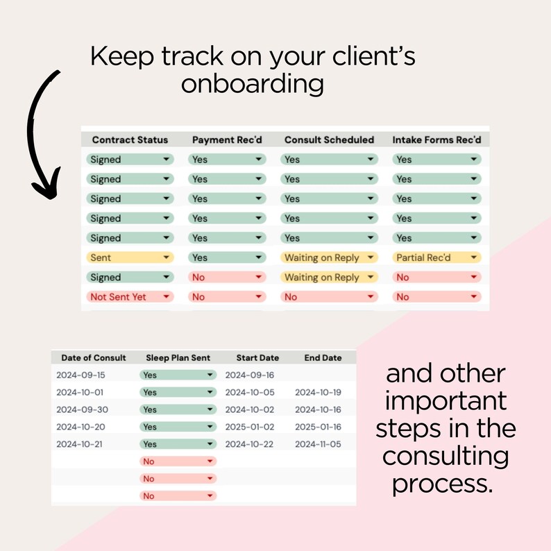Client Tracker Google Sheets Templates, Sleep Consultant Coach, Digital ...