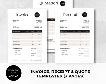 Invoice Template Canva | Modern Invoice | Editable Invoice | Job Estimate Template | Invoice Template For Small Business | Job Estimate Form
