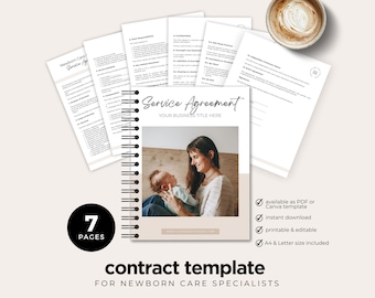 Newborn Care Specialist Contract Template, NCS Service Agreement, New Client Onboarding, Night Nanny, Editable in Canva, Instant Download