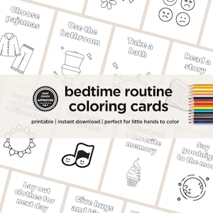 Tabella a fogli mobili per la routine della buonanotte per la scuola materna, Schede di routine per bambini piccoli stampabili, Elenco di controllo dei rituali notturni, Pagine da colorare per bambini, Programma del sonno per bambini piccoli