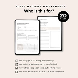 If you struggle to fall asleep or stay asleep, you wake up feeling groggy or unrefreshed, you've tried sleep tips before and nothing sticks, you want a structured approach to improving sleep. This worksheet bundle is for you! 20 pages in total. Includes Exercise and Sleep Connection, Nutrition and Sleep, Nap Management (tips on napping), and sunlight exposure.