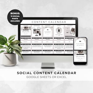 Social Media Content Calendar Google Sheets, Simple Planner Template for Excel, Digital Download for Small Business, Realtor, Creators, Edit