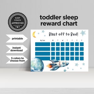 Space Reward Chart, Schlaf Sticker Chart für Kinder, druckbare Behaviour Tracker, Rakete Schlafenszeit Programm, Kleinkinderschulung, Download