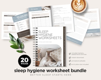 Sleep Hygiene Worksheets: Self-Care Journal, Habits Tracker (Editable Canva Template)