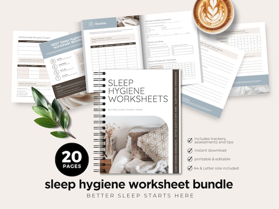 Sleep Hygiene Worksheets: Self-Care Journal, Habits Tracker (Editable Canva Template)