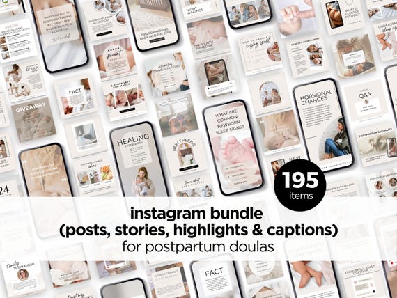 Postpartum Doula Instagram Bundle, Doula Social Media Templates, Postpartum Care, Doula Marketing, Doula Highlights, Editable in Canva