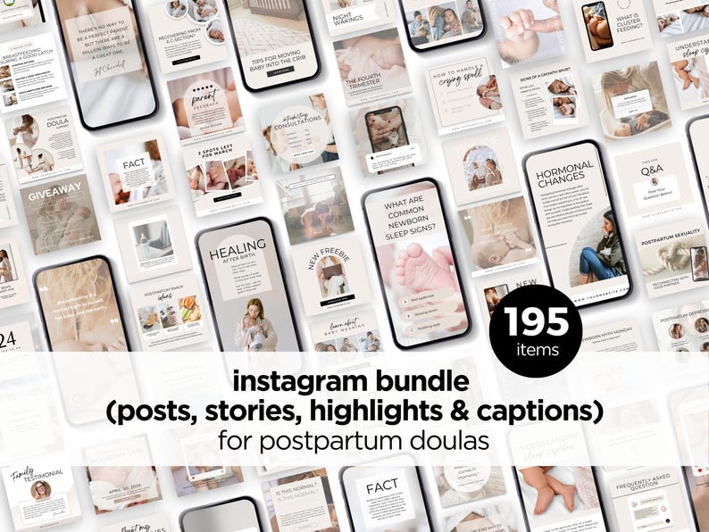 Postpartum Doula Instagram Templates, Doula Marketing, Doula Social Media, Doula Business, Postpartum Nurse, Doula Content, Doula Instagram Posts, Stories and Highlights, Editable in Canva, Content already done for you! Beautiful Aesthetic feed.